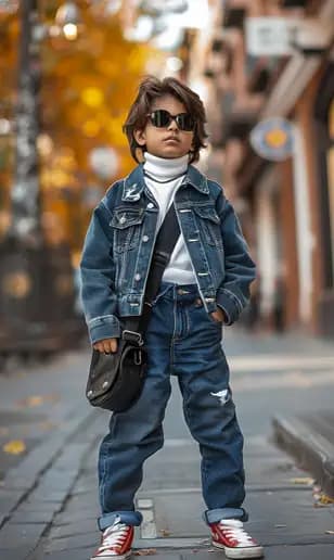 Boy wearing a denim outfit and sunglasses